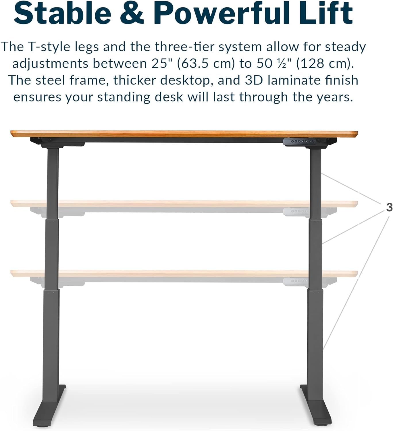 Electric Standing Desk 60" X 30" - Dual Motor Sit to Stand Desk - Push Button Memory Settings - Solid Top with Height Adjustable Steel Legs - Work or Home Office Desk - (Butcher Block)