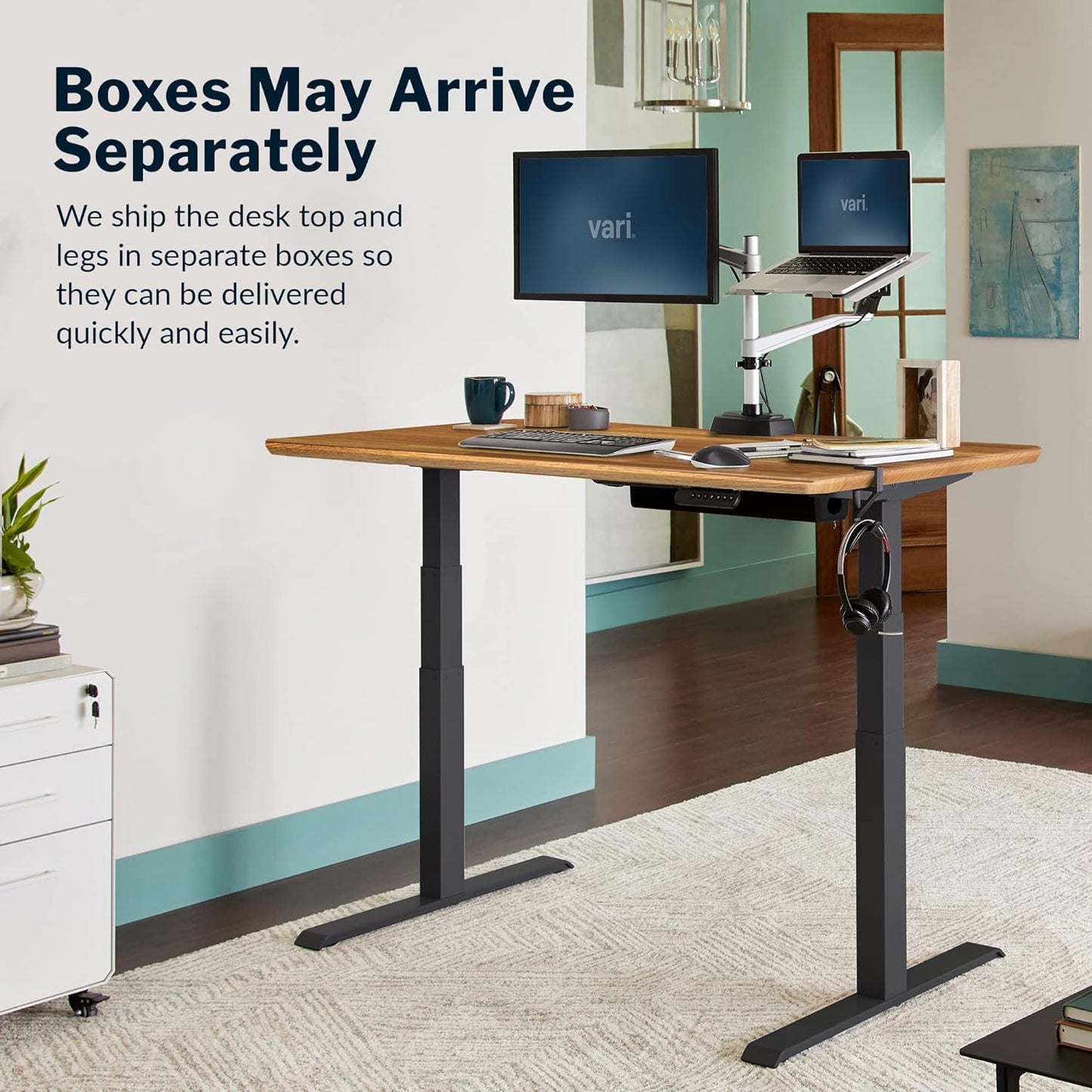 Electric Standing Desk 60" X 30" - Dual Motor Sit to Stand Desk - Push Button Memory Settings - Solid Top with Height Adjustable Steel Legs - Work or Home Office Desk - (Butcher Block)