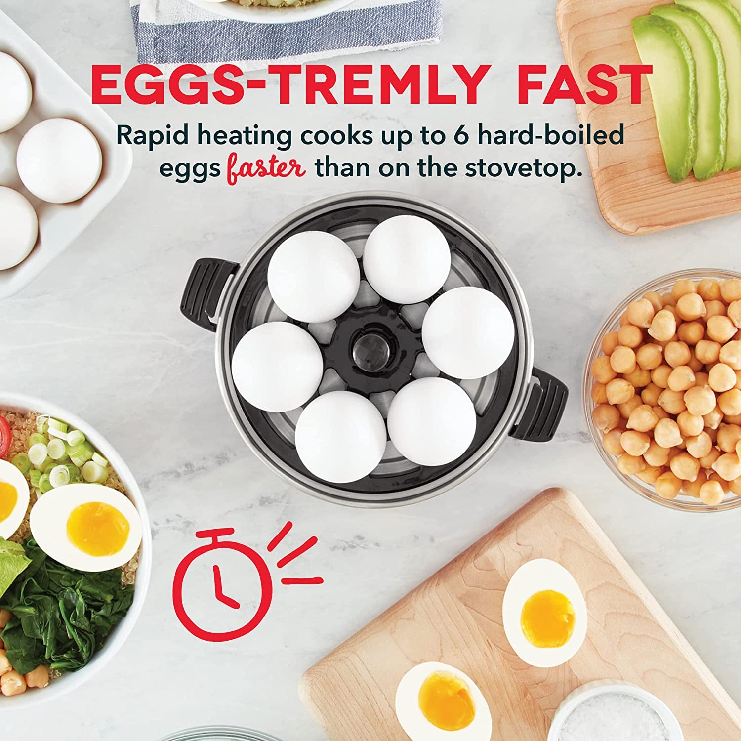 Rapid Egg Cooker: 6 Egg Capacity Electric Egg Cooker for Hard Boiled Eggs, Poached Eggs, Scrambled Eggs, or Omelets with Auto Shut off Feature - Black (DEC005BK)