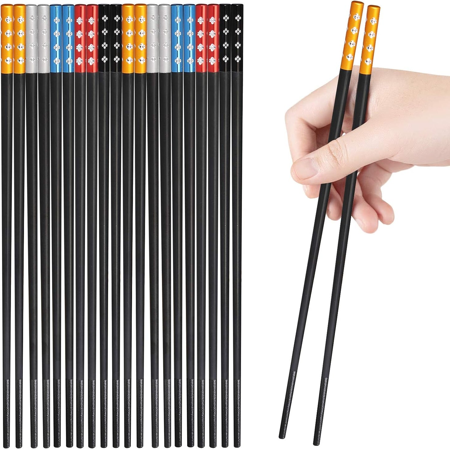 Chopsticks 10 Pairs Fiberglass Chopsticks, Non-Slip Chopsticks, Dishwasher Safe for Chinese Style Japanese Food Cooking Chopsticks (9.5 Inch Five Colors)
