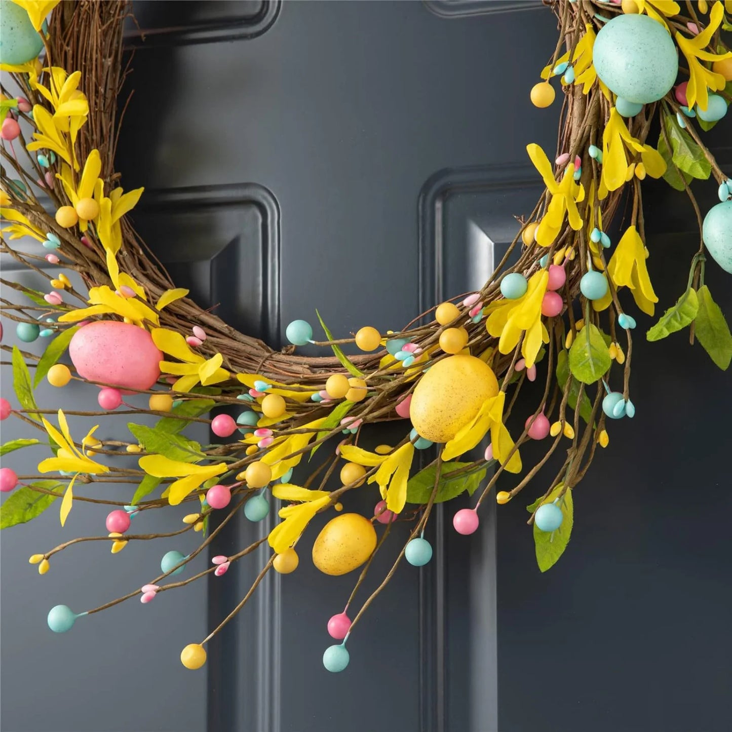 2PCS, Easter Bunny Wreath for Front Door,Easter Wreaths Artificial Easter Egg Rabbit Garland,Easter Decor,13.7X11.8Inch