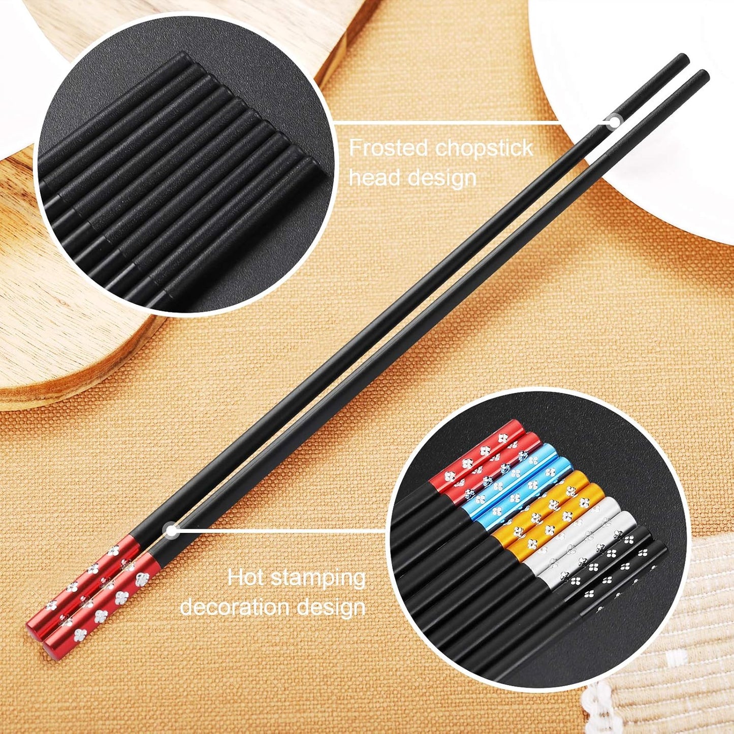 Chopsticks 10 Pairs Fiberglass Chopsticks, Non-Slip Chopsticks, Dishwasher Safe for Chinese Style Japanese Food Cooking Chopsticks (9.5 Inch Five Colors)