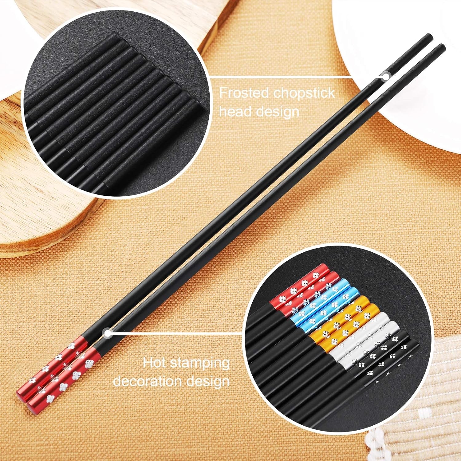 Chopsticks 10 Pairs Fiberglass Chopsticks, Non-Slip Chopsticks, Dishwasher Safe for Chinese Style Japanese Food Cooking Chopsticks (9.5 Inch Five Colors)