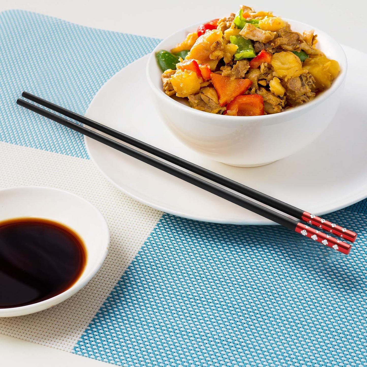 Chopsticks 10 Pairs Fiberglass Chopsticks, Non-Slip Chopsticks, Dishwasher Safe for Chinese Style Japanese Food Cooking Chopsticks (9.5 Inch Five Colors)