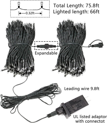 Upgraded 82FT 200 LED Christmas String Lights Outdoor/Indoor (Extendable Green Wire, Ultra-Bright with 8 Modes, UL Certified), Fairy String Lights for Xmas Tree Holiday Party Decoration, Warm White