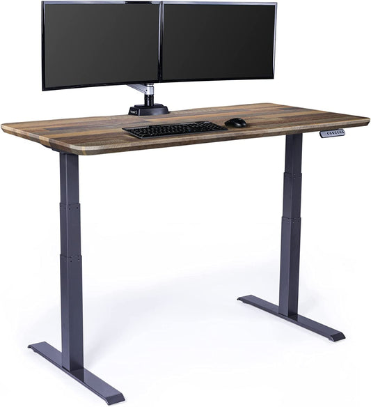 Electric Standing Desk 60" X 30" - Dual Motor Sit to Stand Desk - Push Button Memory Settings - Solid Top with Height Adjustable Steel Legs - Work or Home Office Desk - (Reclaimed Wood)