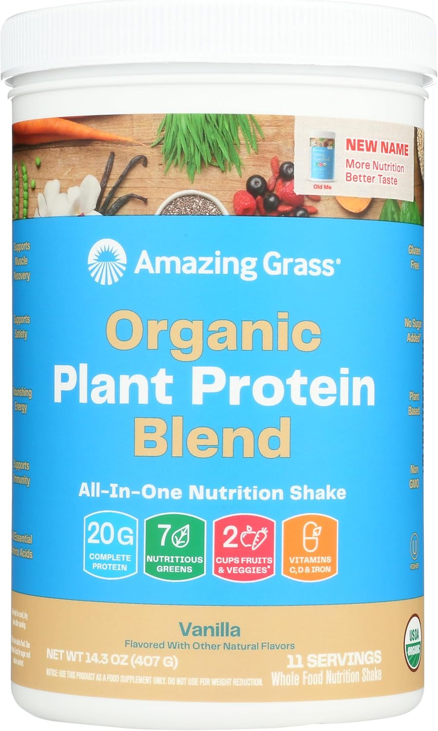 Organic Plant Protein Blend: Vegan Protein Powder, All-In-One Nutrition Shake with Beet Root, Pure Vanilla, 11 Servings