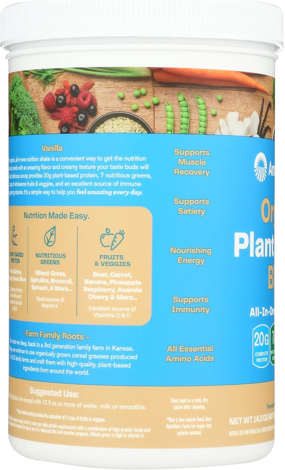 Organic Plant Protein Blend: Vegan Protein Powder, All-In-One Nutrition Shake with Beet Root, Pure Vanilla, 11 Servings