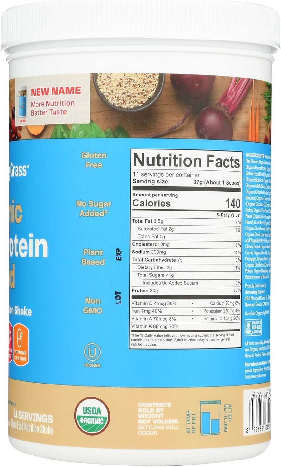 Organic Plant Protein Blend: Vegan Protein Powder, All-In-One Nutrition Shake with Beet Root, Pure Vanilla, 11 Servings